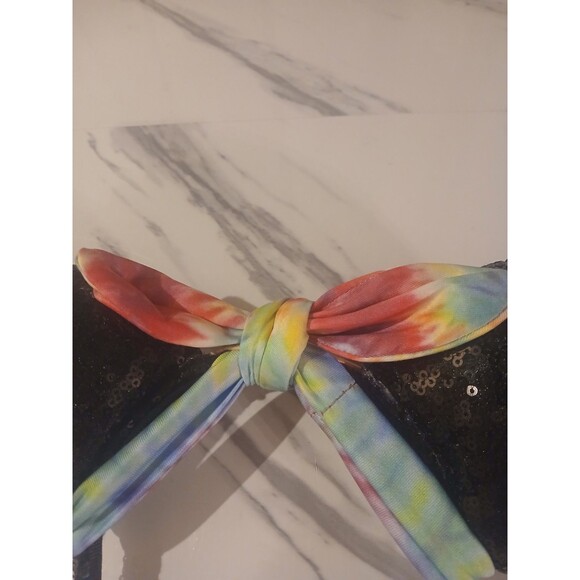 Black Sequin Mouse Ears Tie Dye Bow Headband Mickey Minnie - Picture 2 of 5